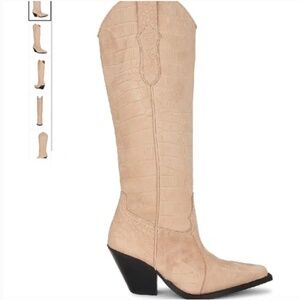 Toral Tall Croc-Embossed Suede Western Boots Sand | Size 38 / US 8 | NWT